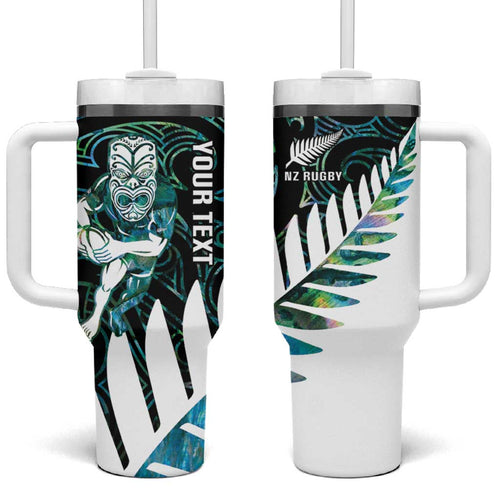 New Zealand Silver Fern Rugby Custom Tumbler With Handle Go All Black Turquoise Maori Paua Shell - Aussie Hoodie