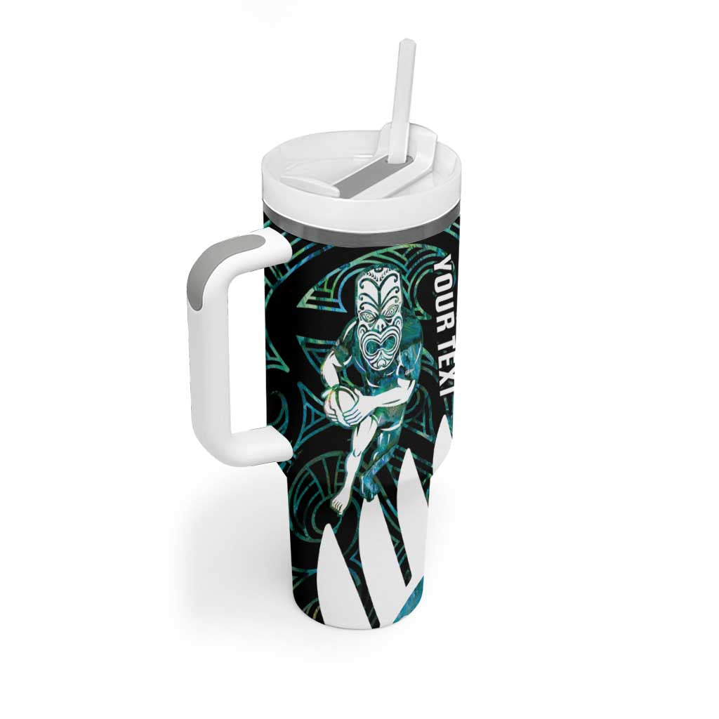 New Zealand Silver Fern Rugby Custom Tumbler With Handle Go All Black Turquoise Maori Paua Shell - Aussie Hoodie