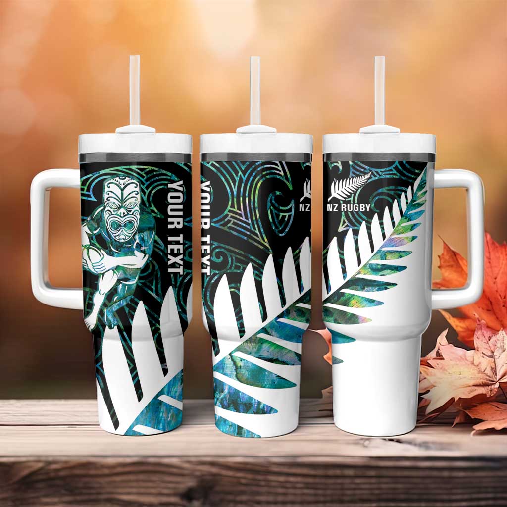 New Zealand Silver Fern Rugby Custom Tumbler With Handle Go All Black Turquoise Maori Paua Shell - Aussie Hoodie
