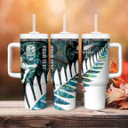 New Zealand Silver Fern Rugby Custom Tumbler With Handle Go All Black Turquoise Maori Paua Shell - Aussie Hoodie
