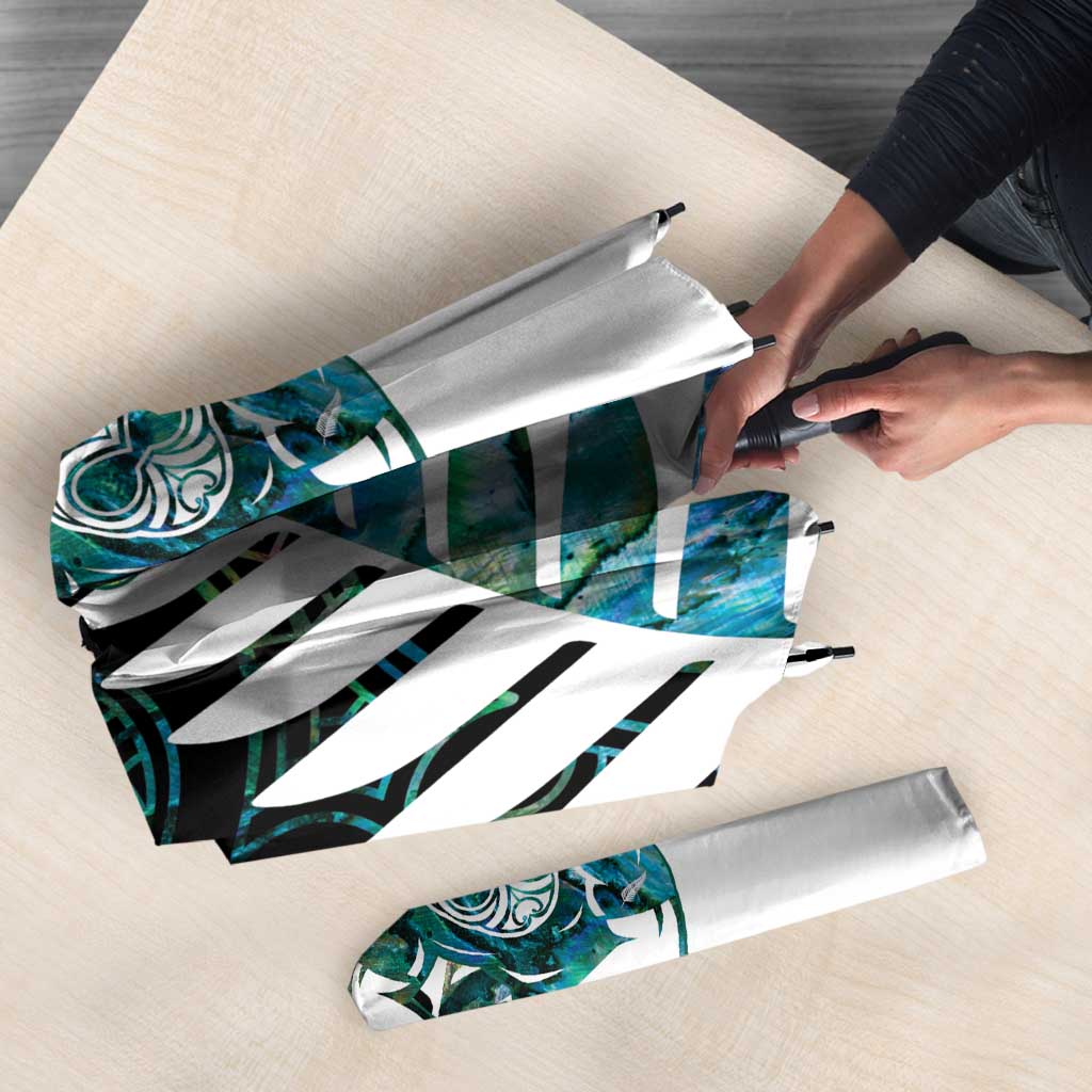 New Zealand Silver Fern Rugby Custom Umbrella Go All Black Turquoise Maori Paua Shell - Aussie Hoodie