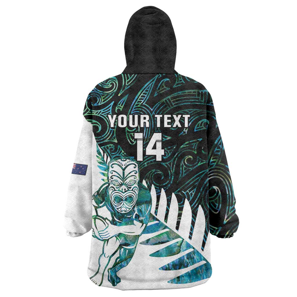 New Zealand Silver Fern Rugby Custom Wearable Blanket Hoodie Go All Black Turquoise Maori Paua Shell - Aussie Hoodie