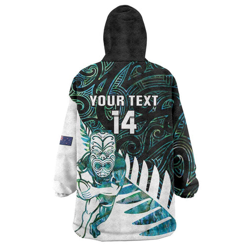 New Zealand Silver Fern Rugby Custom Wearable Blanket Hoodie Go All Black Turquoise Maori Paua Shell - Aussie Hoodie