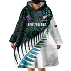 New Zealand Silver Fern Rugby Custom Wearable Blanket Hoodie Go All Black Turquoise Maori Paua Shell - Aussie Hoodie