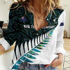 New Zealand Silver Fern Rugby Custom Women Casual Shirt Go All Black Turquoise Maori Paua Shell - Aussie Hoodie