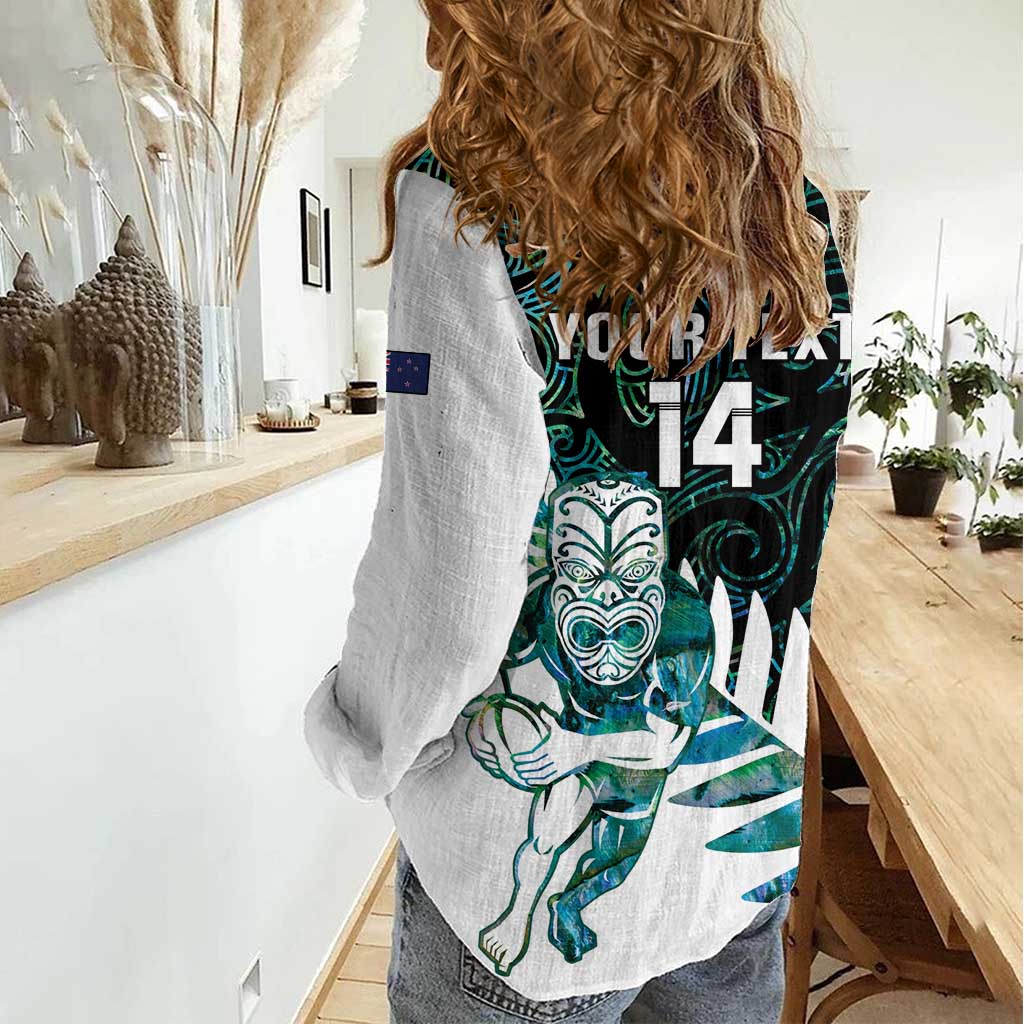 New Zealand Silver Fern Rugby Custom Women Casual Shirt Go All Black Turquoise Maori Paua Shell - Aussie Hoodie