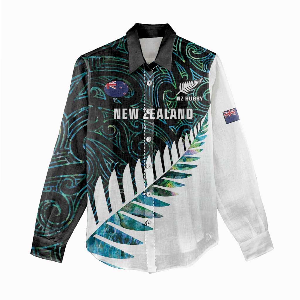 New Zealand Silver Fern Rugby Custom Women Casual Shirt Go All Black Turquoise Maori Paua Shell - Aussie Hoodie