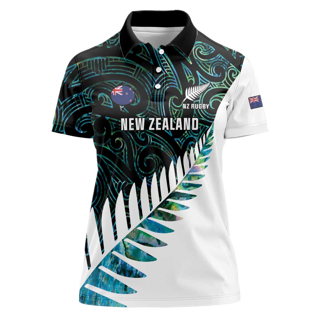New Zealand Silver Fern Rugby Custom Women Polo Shirt Go All Black Turquoise Maori Paua Shell - Aussie Hoodie