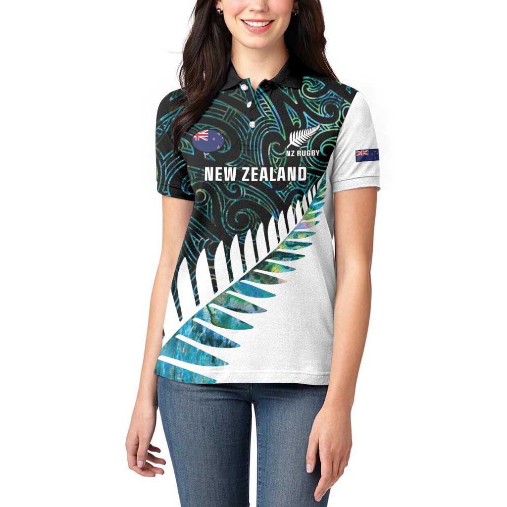 New Zealand Silver Fern Rugby Custom Women Polo Shirt Go All Black Turquoise Maori Paua Shell - Aussie Hoodie