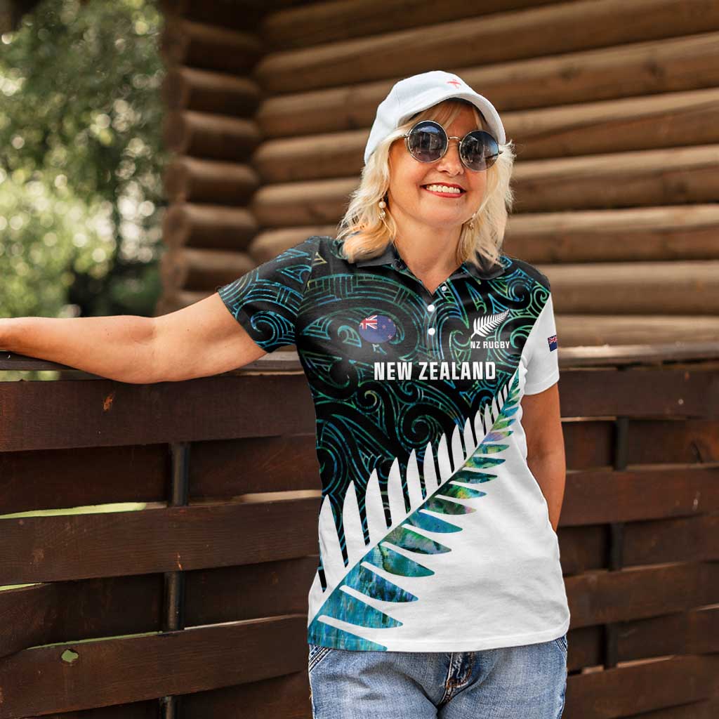 New Zealand Silver Fern Rugby Custom Women Polo Shirt Go All Black Turquoise Maori Paua Shell - Aussie Hoodie