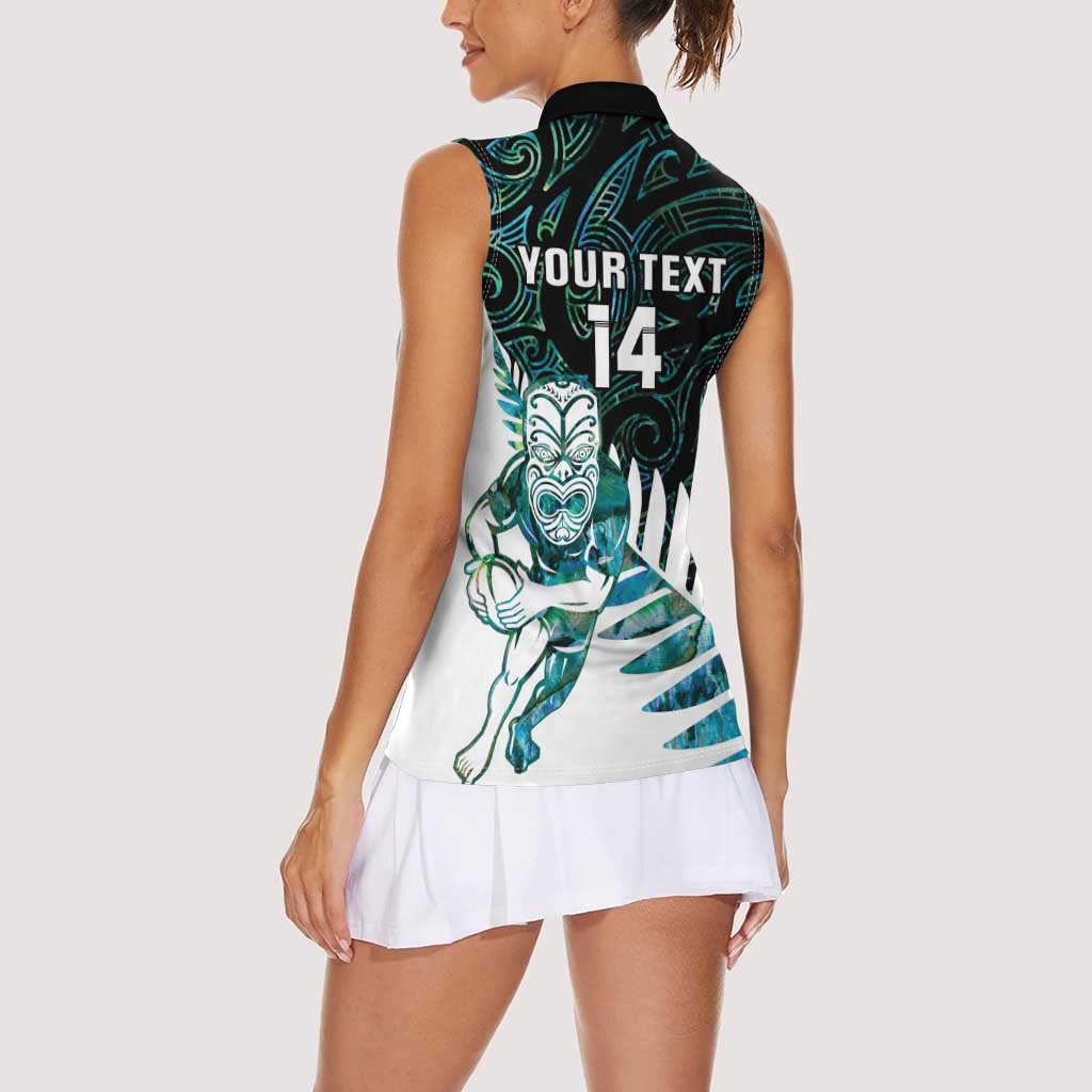 New Zealand Silver Fern Rugby Custom Women Sleeveless Polo Shirt Go All Black Turquoise Maori Paua Shell - Aussie Hoodie