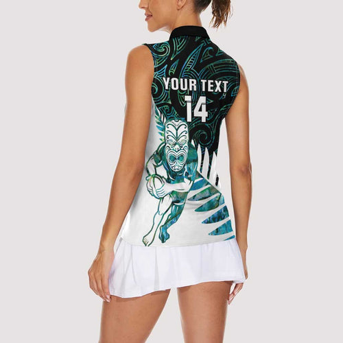 New Zealand Silver Fern Rugby Custom Women Sleeveless Polo Shirt Go All Black Turquoise Maori Paua Shell - Aussie Hoodie