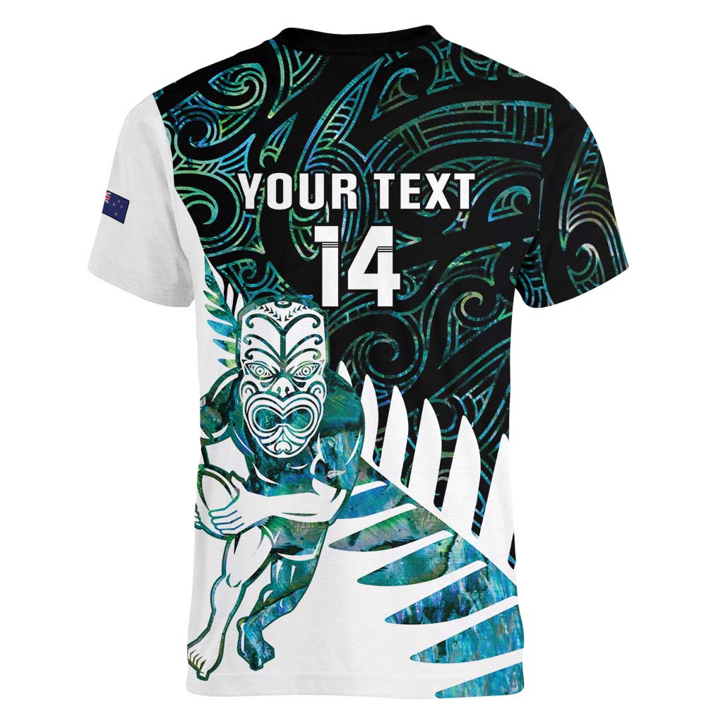 New Zealand Silver Fern Rugby Custom Women V-Neck T-Shirt Go All Black Turquoise Maori Paua Shell - Aussie Hoodie