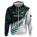 New Zealand Silver Fern Rugby Custom Zip Hoodie Go All Black Turquoise Maori Paua Shell - Aussie Hoodie