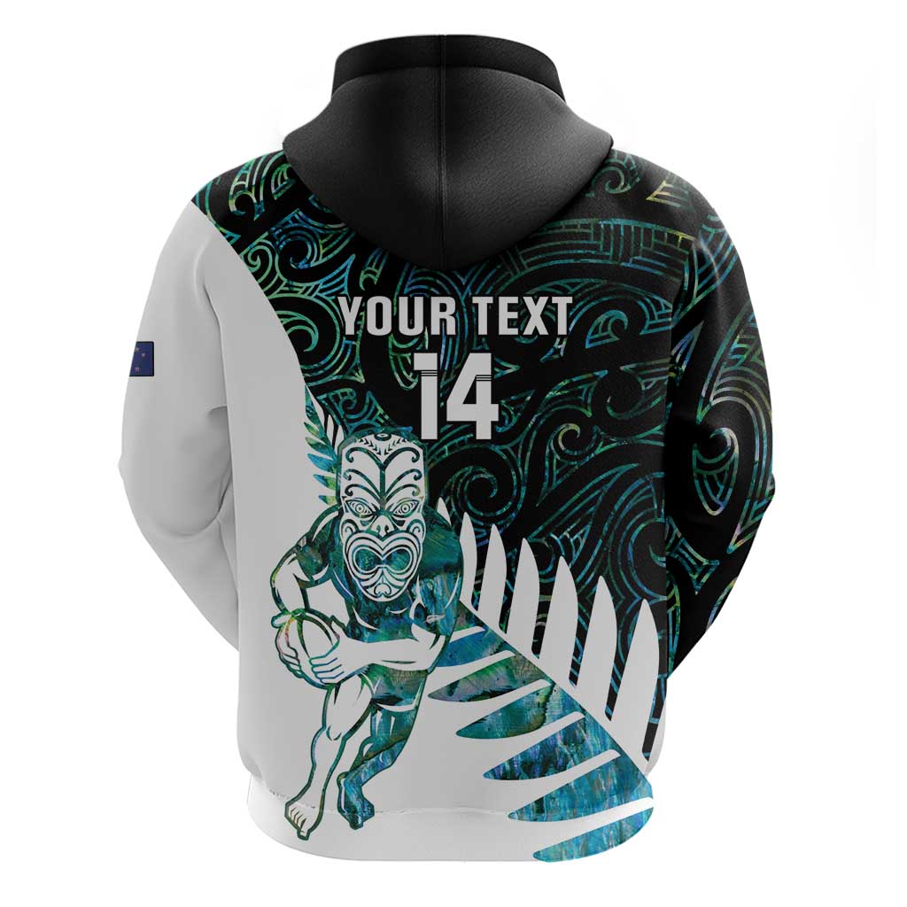 New Zealand Silver Fern Rugby Custom Zip Hoodie Go All Black Turquoise Maori Paua Shell - Aussie Hoodie