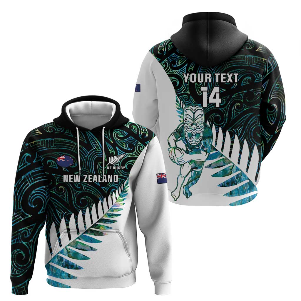 New Zealand Silver Fern Rugby Custom Zip Hoodie Go All Black Turquoise Maori Paua Shell - Aussie Hoodie