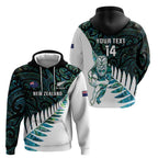 New Zealand Silver Fern Rugby Custom Zip Hoodie Go All Black Turquoise Maori Paua Shell - Aussie Hoodie