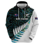 New Zealand Silver Fern Rugby Custom Zip Hoodie Go All Black Turquoise Maori Paua Shell - Aussie Hoodie