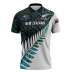 New Zealand Silver Fern Rugby Custom Zipper Polo Shirt Go All Black Turquoise Maori Paua Shell - Aussie Hoodie