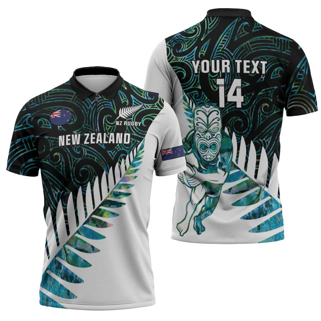 New Zealand Silver Fern Rugby Custom Zipper Polo Shirt Go All Black Turquoise Maori Paua Shell - Aussie Hoodie