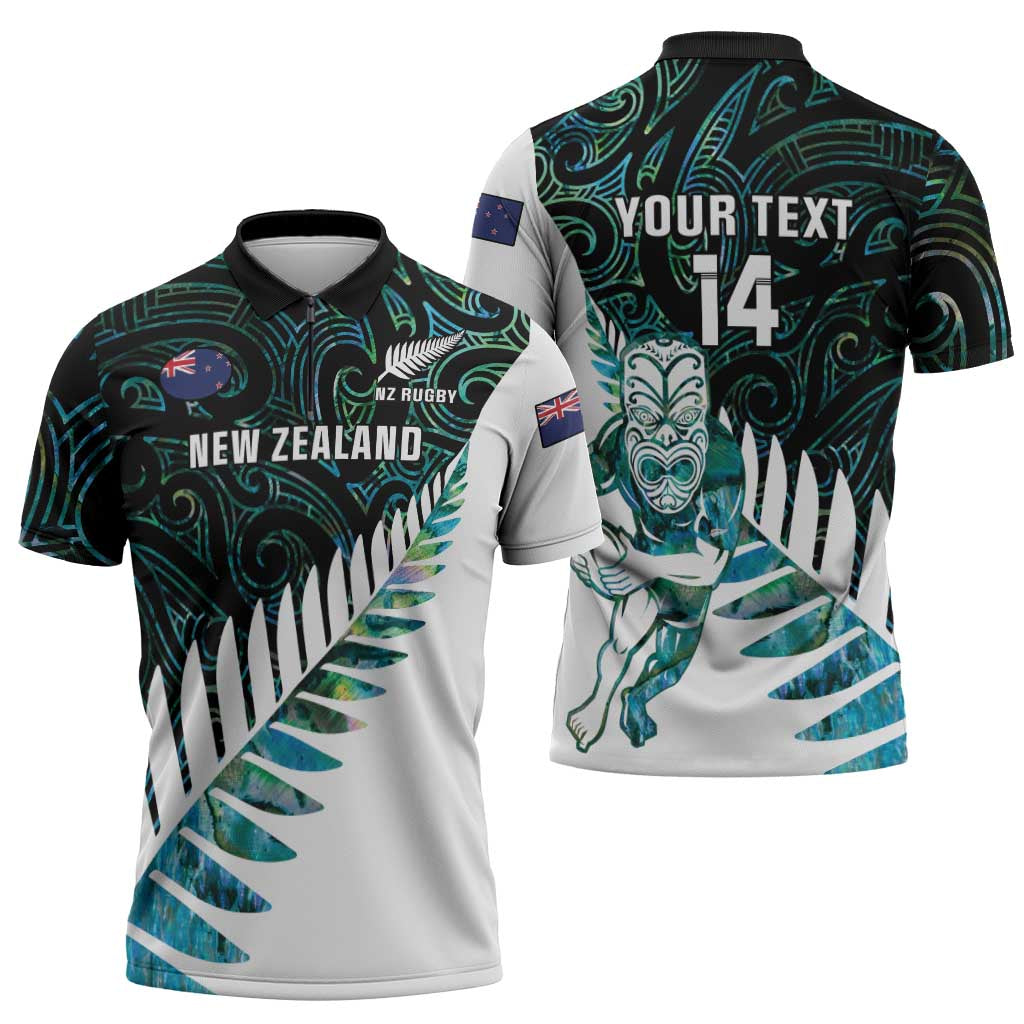 New Zealand Silver Fern Rugby Custom Zipper Polo Shirt Go All Black Turquoise Maori Paua Shell - Aussie Hoodie