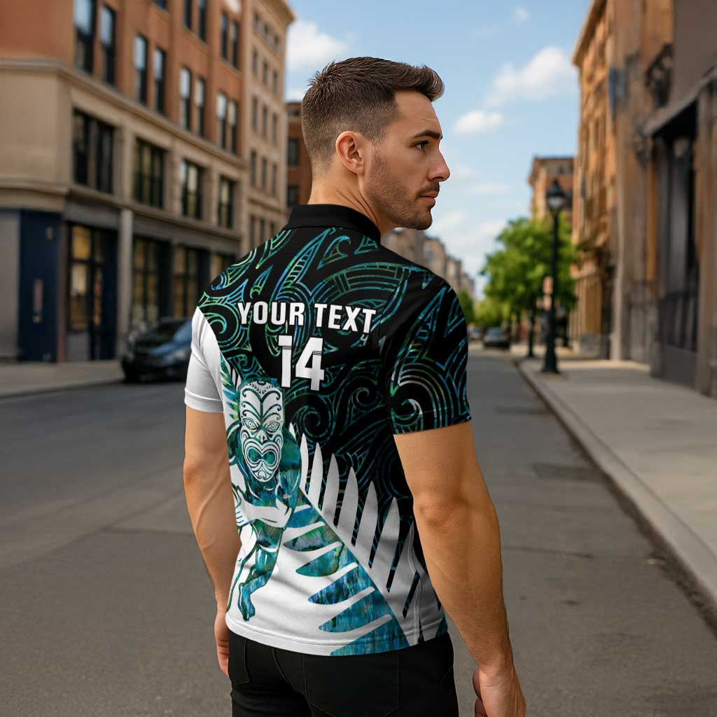 New Zealand Silver Fern Rugby Custom Zipper Polo Shirt Go All Black Turquoise Maori Paua Shell - Aussie Hoodie