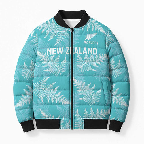 New Zealand Silver Fern Rugby Custom Bomber Puffer Jacket Go Aotearoa Champions Turquoise Version - Aussie Hoodie