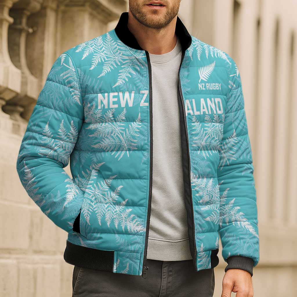 New Zealand Silver Fern Rugby Custom Bomber Puffer Jacket Go Aotearoa Champions Turquoise Version - Aussie Hoodie
