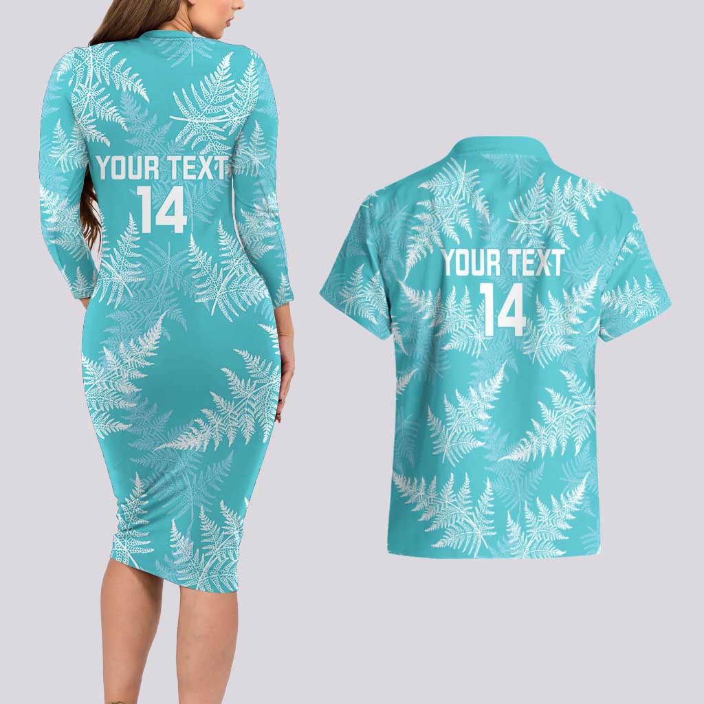 New Zealand Silver Fern Rugby Custom Couples Matching Long Sleeve Bodycon Dress and Hawaiian Shirt Go Aotearoa Champions Turquoise Version - Aussie Hoodie