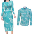 New Zealand Silver Fern Rugby Custom Couples Matching Long Sleeve Bodycon Dress and Long Sleeve Button Shirt Go Aotearoa Champions Turquoise Version - Aussie Hoodie
