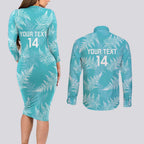 New Zealand Silver Fern Rugby Custom Couples Matching Long Sleeve Bodycon Dress and Long Sleeve Button Shirt Go Aotearoa Champions Turquoise Version - Aussie Hoodie
