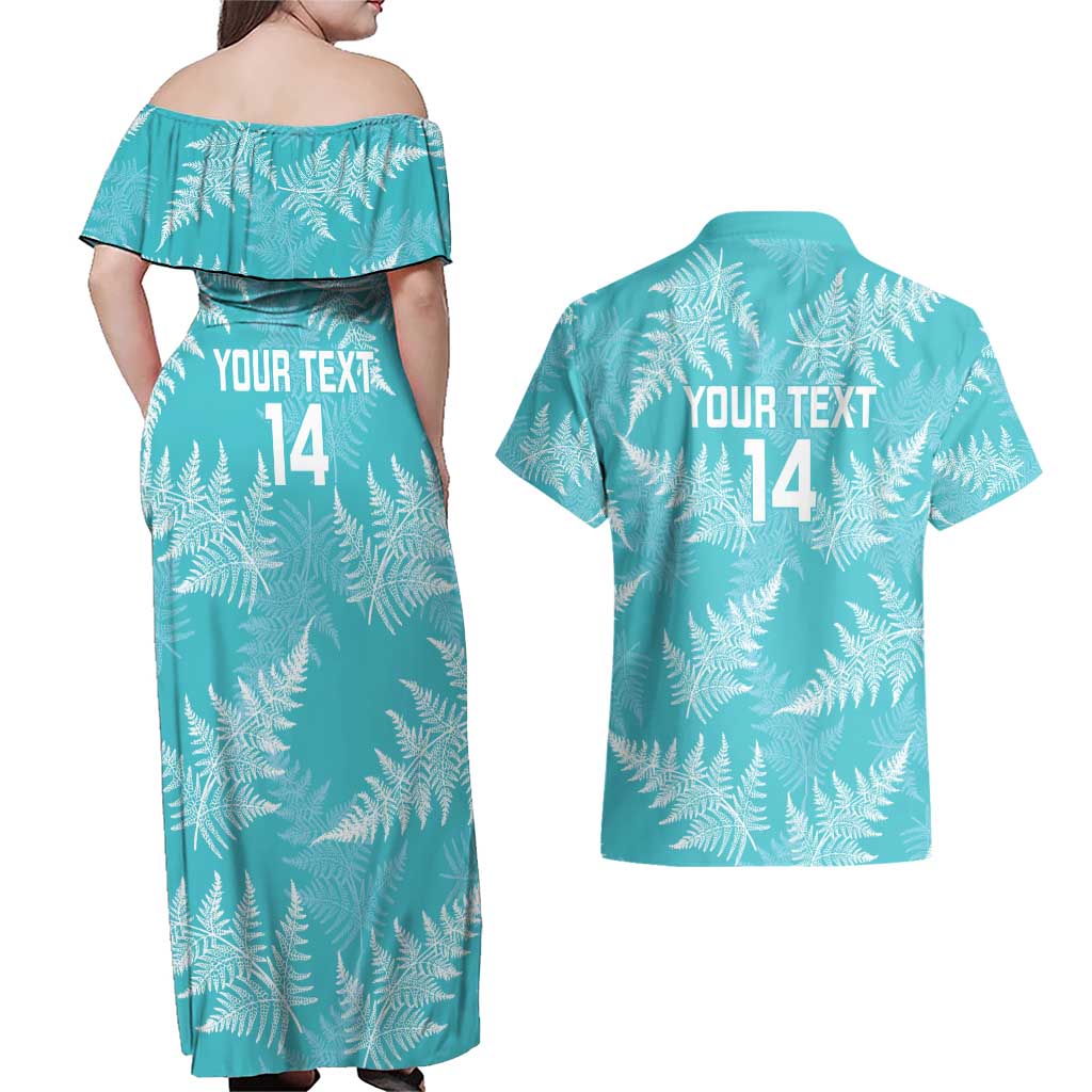 New Zealand Silver Fern Rugby Custom Couples Matching Off Shoulder Maxi Dress and Hawaiian Shirt Go Aotearoa Champions Turquoise Version - Aussie Hoodie