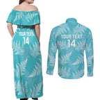 New Zealand Silver Fern Rugby Custom Couples Matching Off Shoulder Maxi Dress and Long Sleeve Button Shirt Go Aotearoa Champions Turquoise Version - Aussie Hoodie