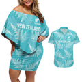New Zealand Silver Fern Rugby Custom Couples Matching Off Shoulder Short Dress and Hawaiian Shirt Go Aotearoa Champions Turquoise Version - Aussie Hoodie