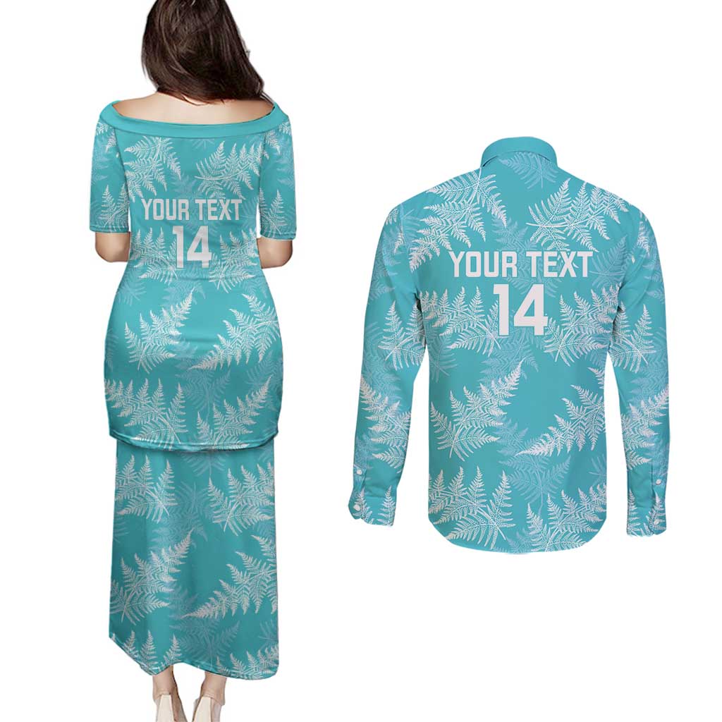 New Zealand Silver Fern Rugby Custom Couples Matching Puletasi and Long Sleeve Button Shirt Go Aotearoa Champions Turquoise Version - Aussie Hoodie