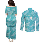 New Zealand Silver Fern Rugby Custom Couples Matching Puletasi and Long Sleeve Button Shirt Go Aotearoa Champions Turquoise Version - Aussie Hoodie