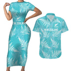 New Zealand Silver Fern Rugby Custom Couples Matching Short Sleeve Bodycon Dress and Hawaiian Shirt Go Aotearoa Champions Turquoise Version - Aussie Hoodie