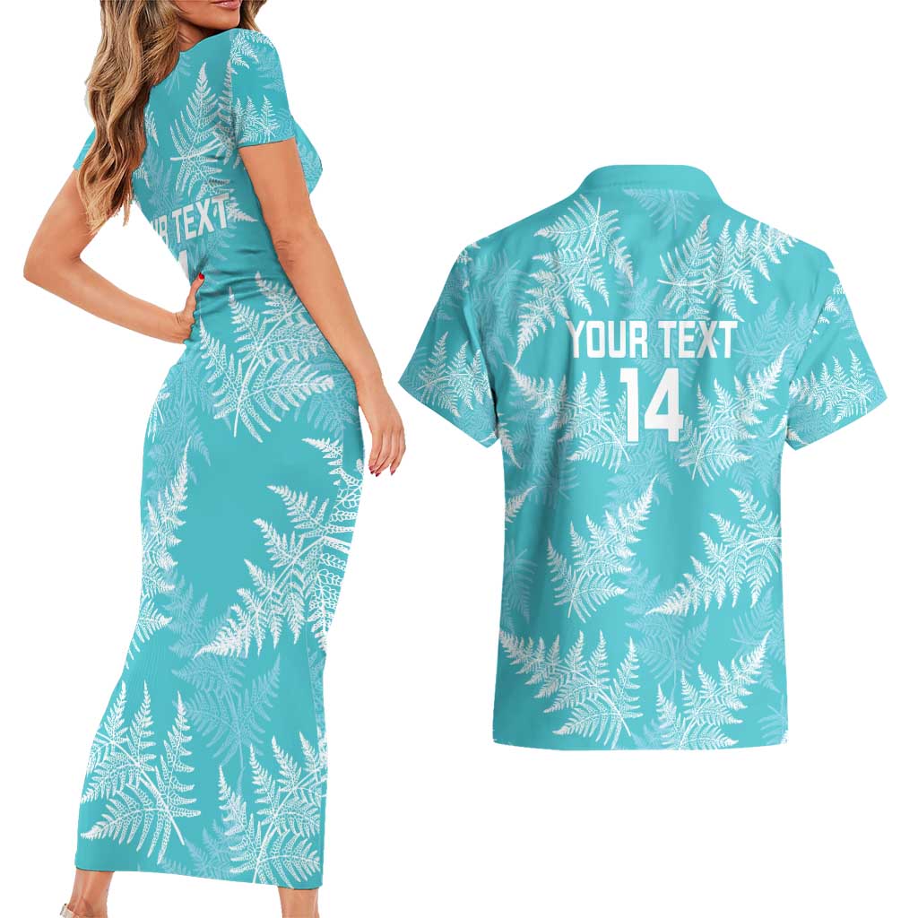 New Zealand Silver Fern Rugby Custom Couples Matching Short Sleeve Bodycon Dress and Hawaiian Shirt Go Aotearoa Champions Turquoise Version - Aussie Hoodie