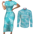 New Zealand Silver Fern Rugby Custom Couples Matching Short Sleeve Bodycon Dress and Long Sleeve Button Shirt Go Aotearoa Champions Turquoise Version - Aussie Hoodie