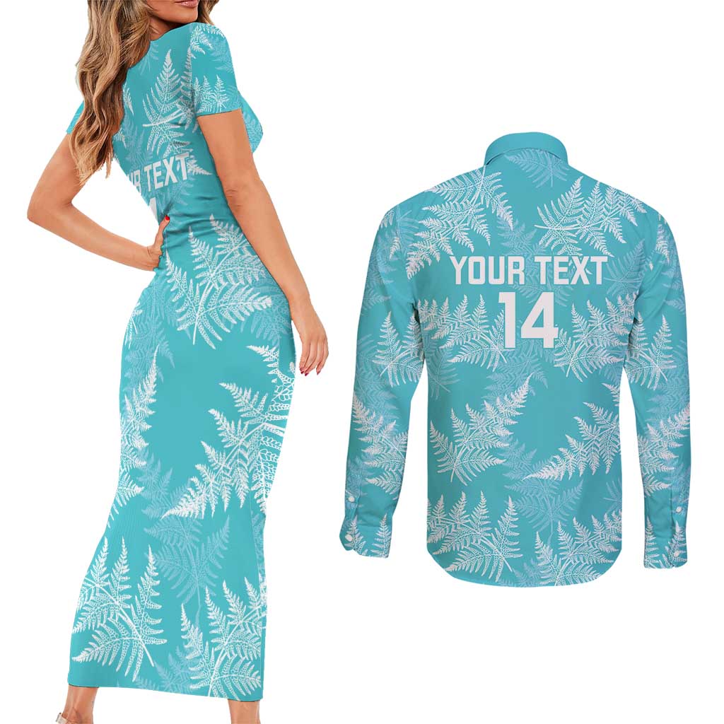 New Zealand Silver Fern Rugby Custom Couples Matching Short Sleeve Bodycon Dress and Long Sleeve Button Shirt Go Aotearoa Champions Turquoise Version - Aussie Hoodie