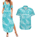 New Zealand Silver Fern Rugby Custom Couples Matching Summer Maxi Dress and Hawaiian Shirt Go Aotearoa Champions Turquoise Version - Aussie Hoodie
