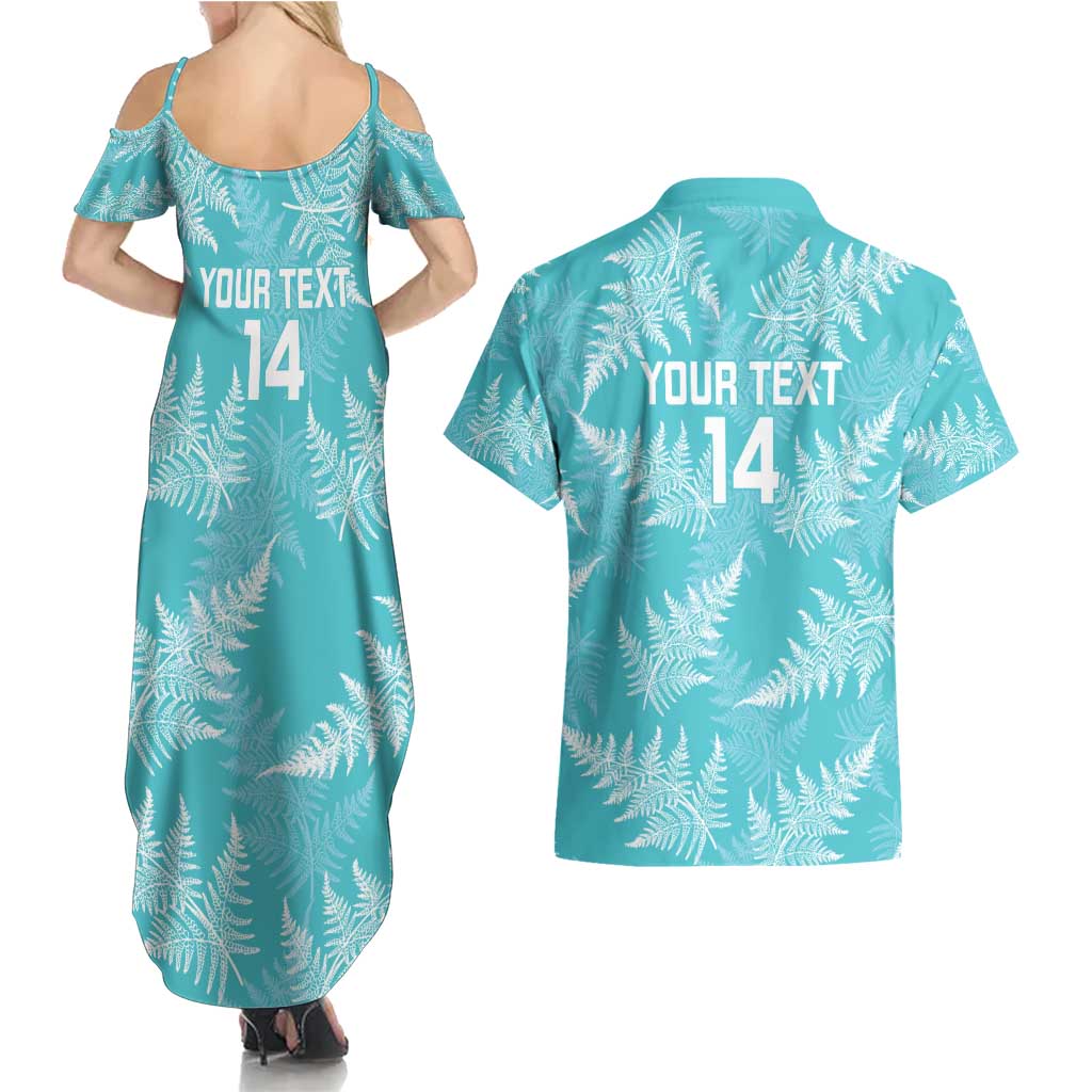 New Zealand Silver Fern Rugby Custom Couples Matching Summer Maxi Dress and Hawaiian Shirt Go Aotearoa Champions Turquoise Version - Aussie Hoodie