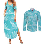 New Zealand Silver Fern Rugby Custom Couples Matching Summer Maxi Dress and Long Sleeve Button Shirt Go Aotearoa Champions Turquoise Version - Aussie Hoodie