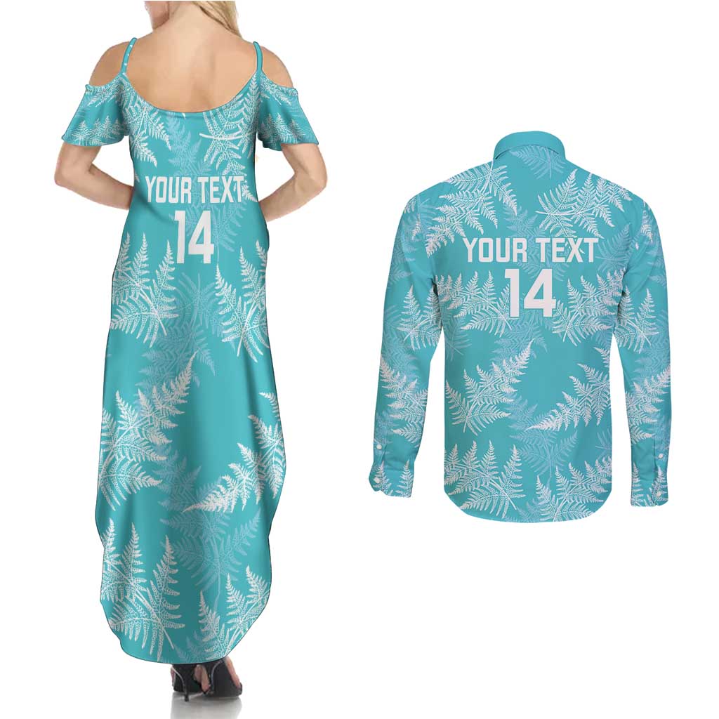 New Zealand Silver Fern Rugby Custom Couples Matching Summer Maxi Dress and Long Sleeve Button Shirt Go Aotearoa Champions Turquoise Version - Aussie Hoodie
