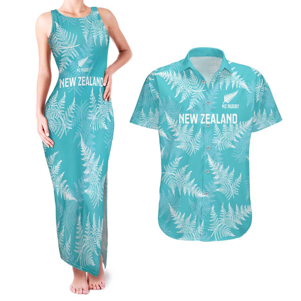 New Zealand Silver Fern Rugby Custom Couples Matching Tank Maxi Dress and Hawaiian Shirt Go Aotearoa Champions Turquoise Version - Aussie Hoodie