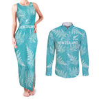 New Zealand Silver Fern Rugby Custom Couples Matching Tank Maxi Dress and Long Sleeve Button Shirt Go Aotearoa Champions Turquoise Version - Aussie Hoodie
