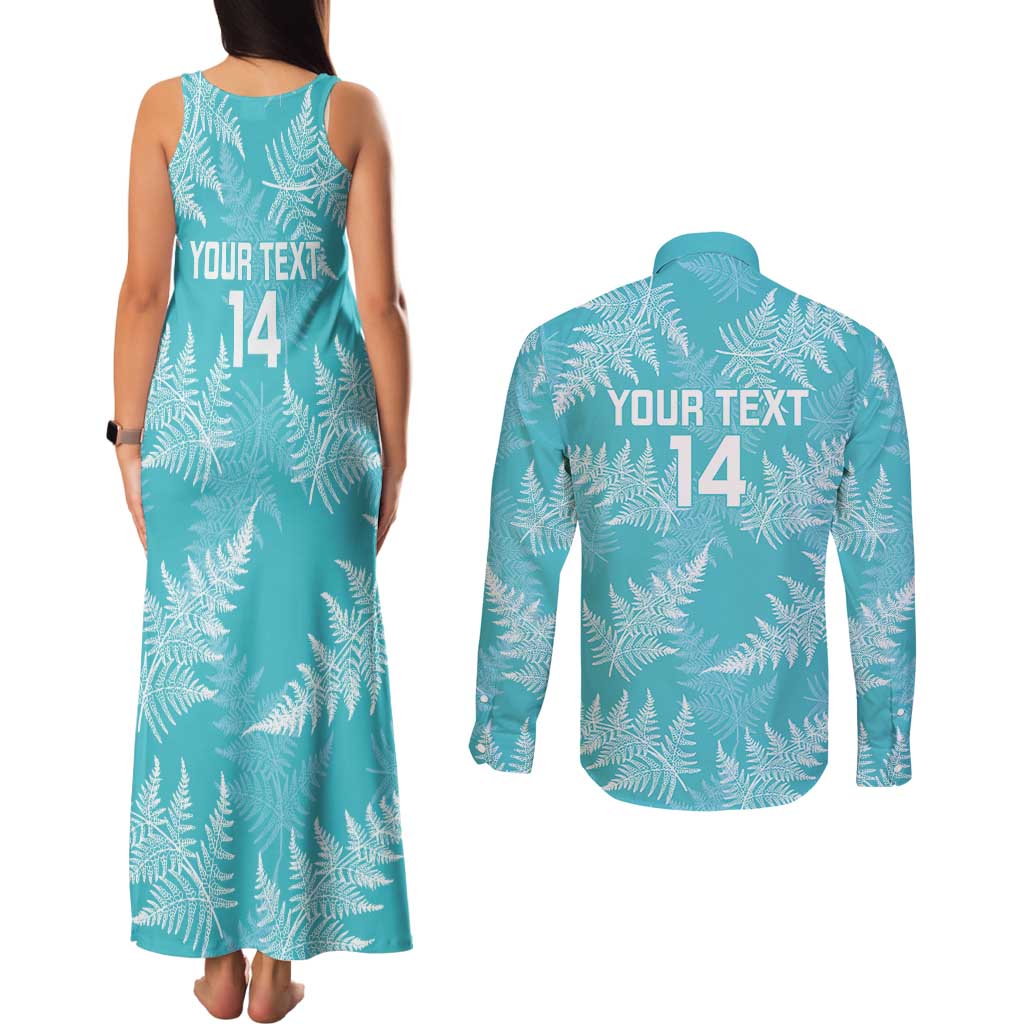 New Zealand Silver Fern Rugby Custom Couples Matching Tank Maxi Dress and Long Sleeve Button Shirt Go Aotearoa Champions Turquoise Version - Aussie Hoodie