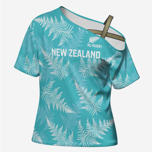 New Zealand Silver Fern Rugby Custom Cross Shoulder Shirt Go Aotearoa Champions Turquoise Version - Aussie Hoodie