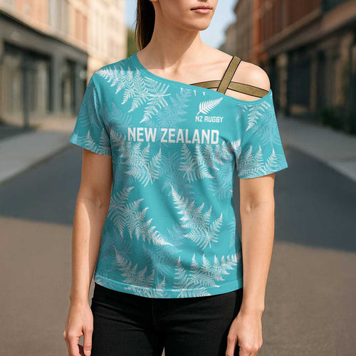 New Zealand Silver Fern Rugby Custom Cross Shoulder Shirt Go Aotearoa Champions Turquoise Version - Aussie Hoodie