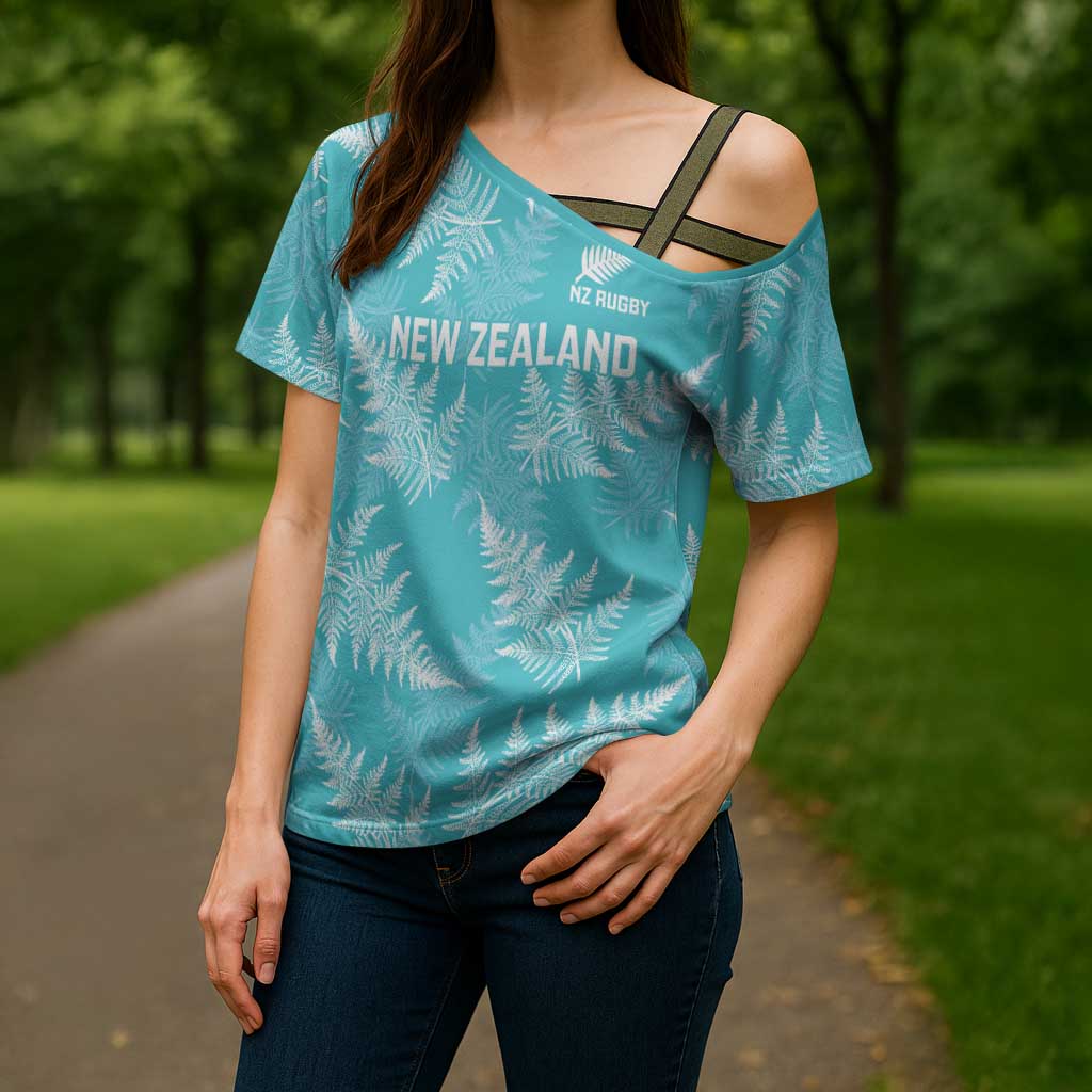 New Zealand Silver Fern Rugby Custom Cross Shoulder Shirt Go Aotearoa Champions Turquoise Version - Aussie Hoodie